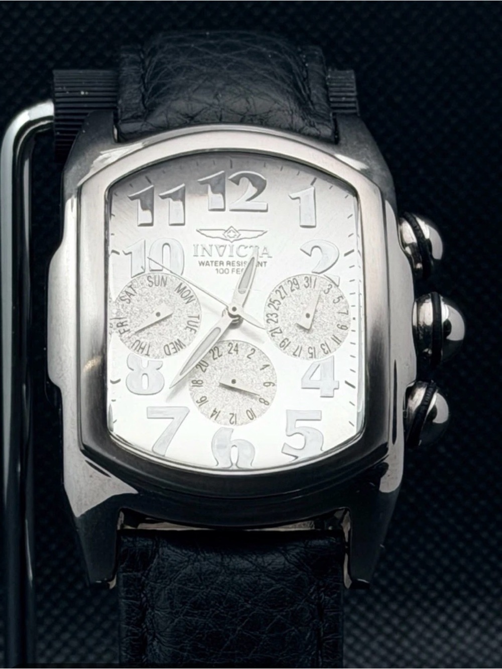 Preowned Invicta Silver Dial Chronograph Watch with Black Strap